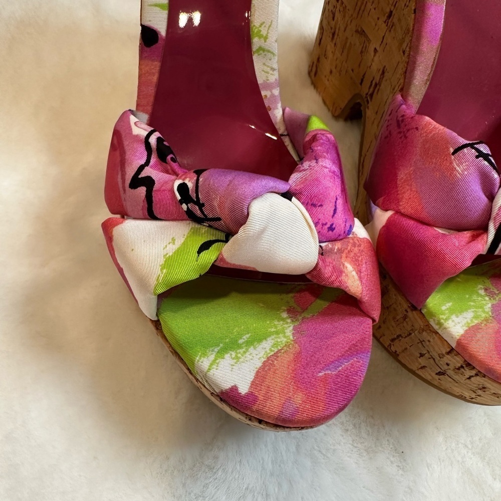 Jimmy Choo Pink and Green Wedge Sandals - Picture 5 of 9